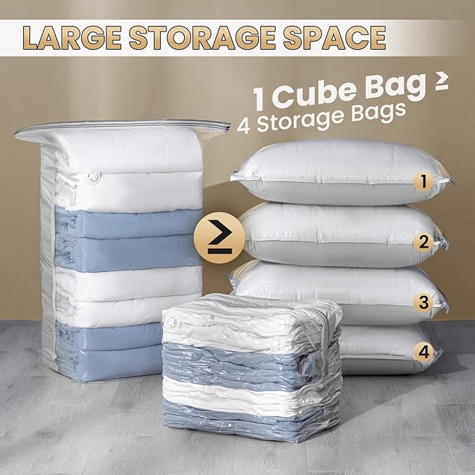 TAILI 6 Pack Vacuum Storage Bags, Cube Space Saver Bags Combo (3 Jumbo +3 Medium), Vacuum Seal Bags for Bedding, Clothing, Comforters, Blankets, Closet Oragnizer and Storage