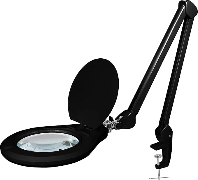 Neatfi Elite XL HD Bifocals Super LED Magnifying Lamp with Clamp, Glass Lens, 6500K, Glare-Free, Nonpolar Dimming (6 Inch Lens, Black)