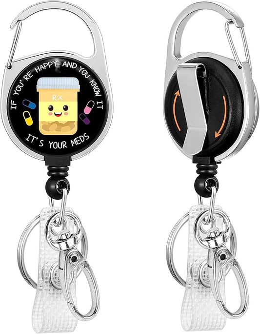 Gctriki Pharmacy Badge Reel Retractable Heavy Duty with 360°Swivel Carabiner Belt Clip, Cute Pharmacist Chill ID Holder, Nurses Teachers Students Retractable Keychain Name Badge Clip Nurses Gifts