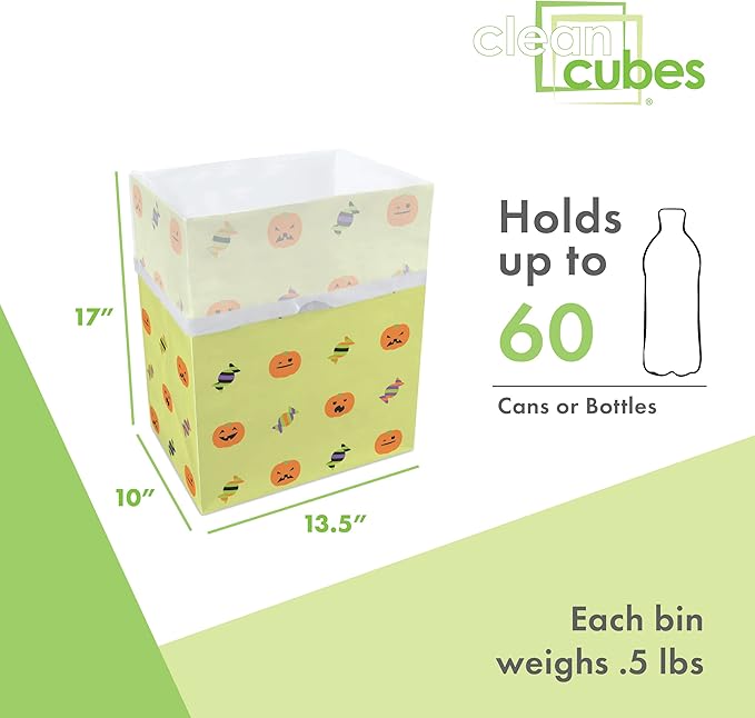 | 13 Gallon Disposable Trash Cans (3-Pack) with Fitted Trash Bags - Reusable Garbage and Recycling Bins for Parties, Events, and More (Halloween - 17" Height x 13.5" Width x 10" Depth)