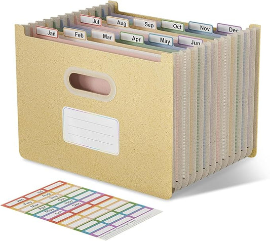 Accordion File Organizer, 12 Pockets Wheat Straw Expanding File Folders, Upright&Open Top, Monthly Bill Receipt Organizer, 100% BPA Free, Return to Nature, Healthy Living, Letter/A4 Size-Wheat Yellow