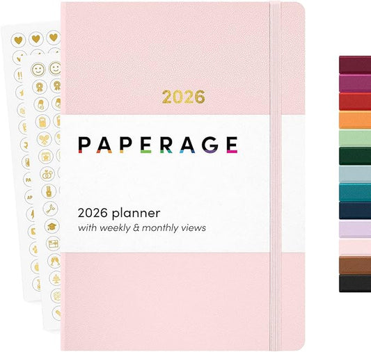 PAPERAGE 2026 Weekly & Monthly Planner, 12 Months (January 2026 - December 2026), 5.6 in x 8 in, Hardcover 2026 Planner with Weekly & Monthly Spreads, Note Pages, Stickers & Back Pocket – Blush