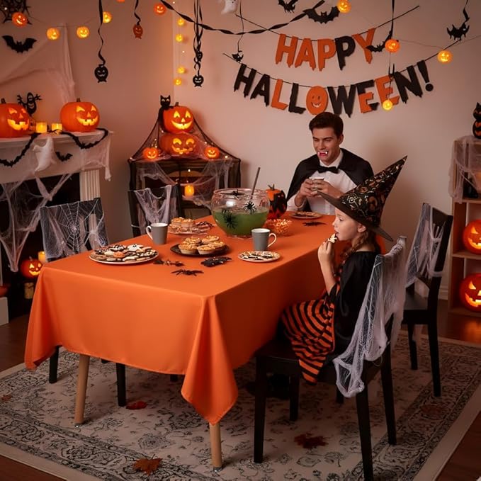 sancua Rectangle Tablecloth - 54 x 120 Inch - Stain and Wrinkle Resistant Washable Polyester Table Cloth, Decorative Fabric Table Cover for Dining Tables, Buffet Parties and Camping, Orange