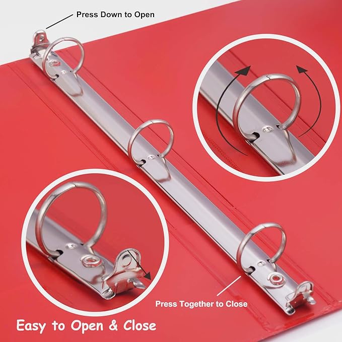 COMIX 3 Ring Binder 1 inch with Clear View Cover, 1" View Binder Holds 200 Sheets of US Letter Size Paper, 6 Pack (Red)