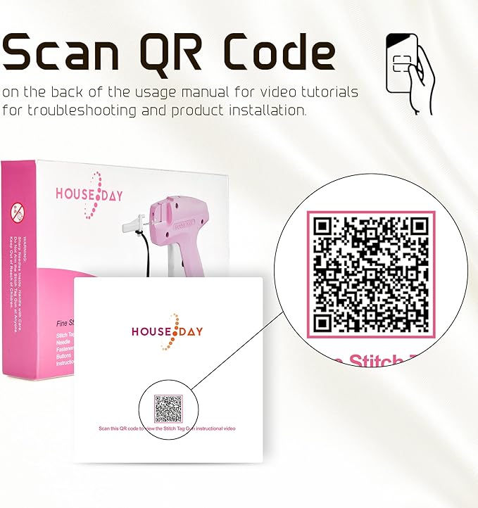 HOUSE DAY Stitchy Gun for Clothes, Fine Needle Stitch Gun Quick Clothing Fixer, Speedy Price Tagging Gun with 6 Fine Needles, 2200 Micro Thin Fasteners, 50 Buttons (Pink)