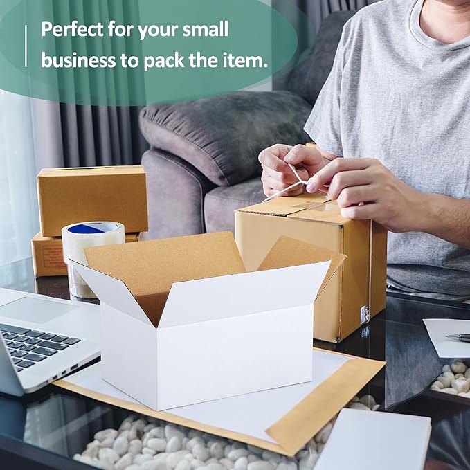 Eupako 9x6x4-Small-Shipping-Boxes-30-Pack-White-Corrugated-Box-Mailers, Cardboard Boxes for Packaging Small Business, Mailing