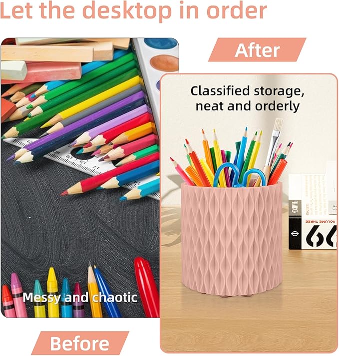 Pink Pen Holder for Desk, 360 Degree Rotating Desk Organizer with 5 Compartments, Pen Pencil Makeup Brush Holder, Cosmetics Lipsticks Pen Organizer for Home Office School