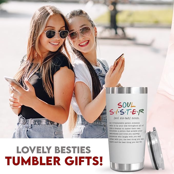 TEEZWONDER Christmas Friendship Gifts for Women - Soul Sister Stainless Steel Insulated Tumbler with Lid 20 oz - Inspirational Birthday Gifts for Friendship Women Friend BFF Work Bestie Coworkers