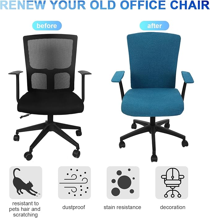 Tallew 4 Pcs Office Chair Covers Set Computer Universal Protective Stretchable Chair Seat Covers Desk Armrest Slipcovers Pads Office Cushion Backrest for Rotating(Emerald Green)