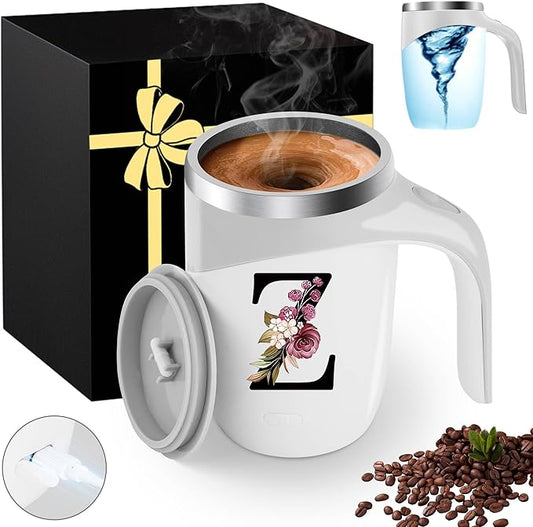 Initial Magnetic Stirring Coffee Mug Stainless Insulated Travel Cup Women House Warming Luxury Office Coworker Hostess Bachelorette Engaged Gifts Housewarming Apartment Essential New Home Must Have,Z