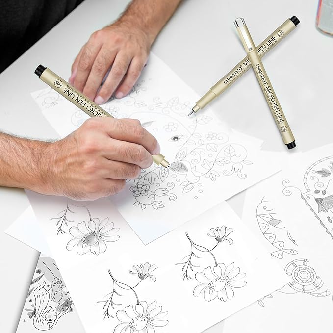 30 Micro Pen, 6 Pack Black Fine Point Pen with Waterproof Archival Ink, 3mm Fineliner Ink Pens for Artist Illustration, Sketching, Anime, Manga, Technical Drawing and Scrapbooking