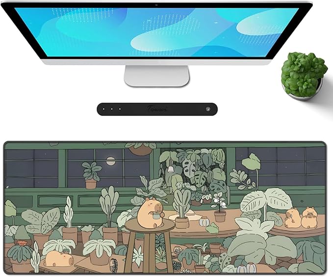 Galdas Gaming Mouse Pad XXL XL Large Long Extended Big Mousepad Non-Slip Rubber Keyboard Mouse Pad with Stitched Edges for Laptop Home Office (31.5x11.8x0.08 Inch) … (Green Window)