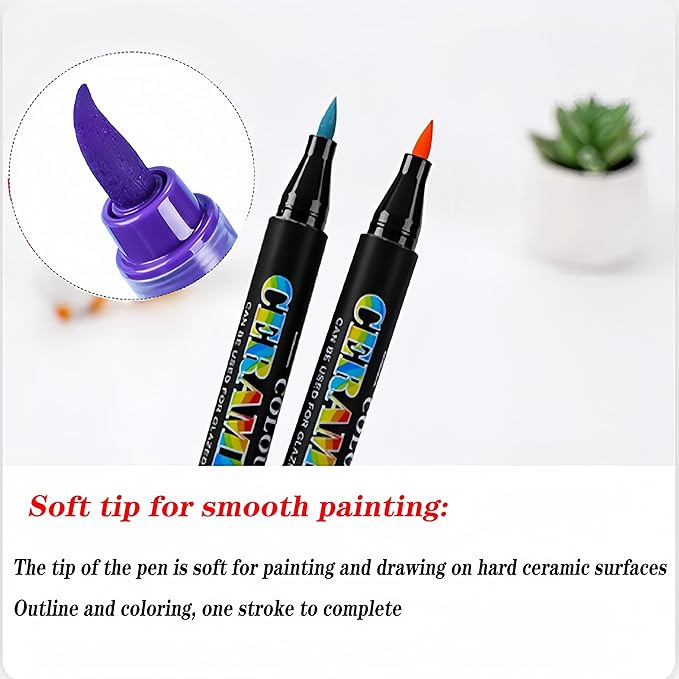 Permanent Marke Ceramics Pens 12 Colors Porcelain Paint Brush Pen for Both Glazed and Unglazed Ceramics Christmas Decoration Wine Markers
