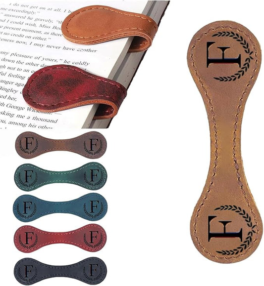 Artlaza Personalized Magnetic Leather Bookmark, 26 Letters Custom Leather Bookmarks, Handmade, Leather Magnetic Bookmark for Book Lovers Readers Women Kid(Dark Yellowï¼ŒFï¼‰
