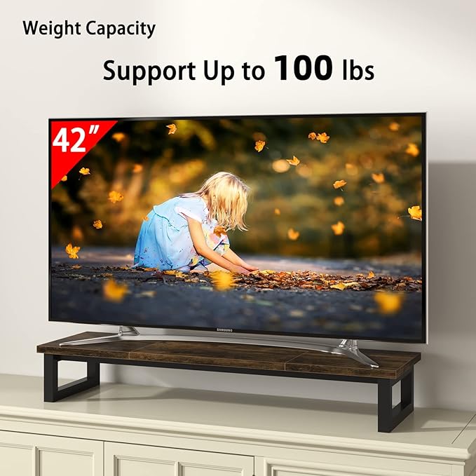 Dual Monitor Stand Riser, 39Inch Large Monitor Stands for 2 Monitors, Computer Monitor Stand, Wooden Desktop Oraganizer Shelf for Office Desk Computer,Laptop,TV