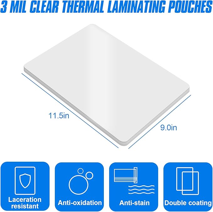 HERKKA 500 Pack Laminating Sheets, Holds 8.5 x 11 Inch Sheets, 3 Mil Clear Thermal Laminating Pouches 9 x 11.5 Inch Lamination Sheet Paper for Laminator, Round Corner Letter Size