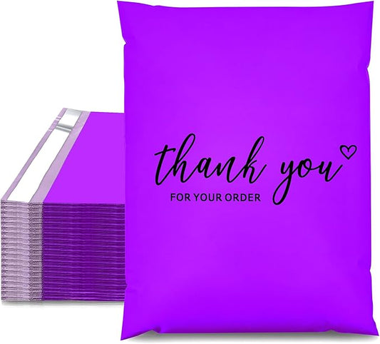 JinRuiKJ Thank You Poly Mailer 14.5x19 Inch 50 PCS, Shipping Bags for Clothing, Packaging Bags for Small Business, Strong Adhensive, Waterproof and Tear-Resistant Mailing Envelopes, Purple