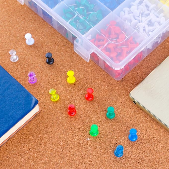Yalis Push Pins Color Thumb Tacks 600-Count Standard Pins Steel Point and Colored Plastic Head, 12 Assorted Colors