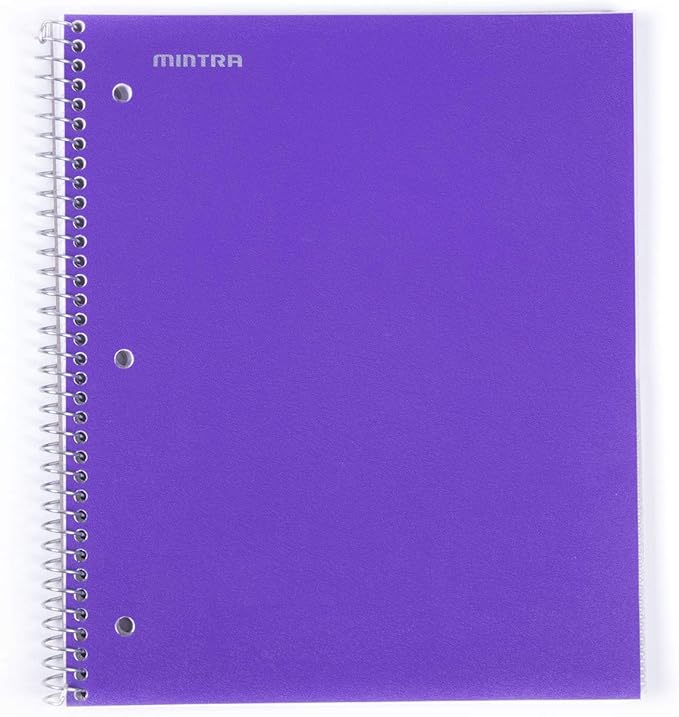 Mintra Office Durable Spiral Notebooks, 1 Subject, (Teal, Purple, White, Wide Ruled 3 Pack), 100 Sheets, Poly Pocket, Moisture Resistant Cover, Strong Chipboard back, For School, Office, Business