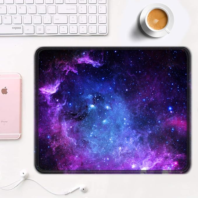 Auhoahsil Mouse Pad, 12 x 10 in Galaxy Theme Computer Mouse Pad for Desk, Premium-Textured Non-Slip Rubber Stitched Edges Waterproof Square Mouse Mat for Gaming Work Wireless Mice, Purple