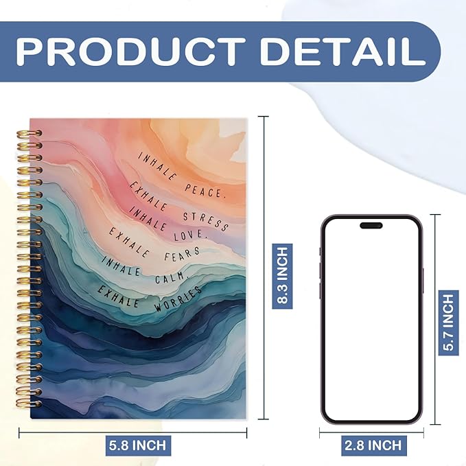 SNNDER Inhale Exhale Mental Health Notebook Journal, Guided Journal for Mental Health, Therapy Journaling Notes Notebook, Psychology Gifts Hardcover Spiral Notebooks 5.5x8.3 Inch