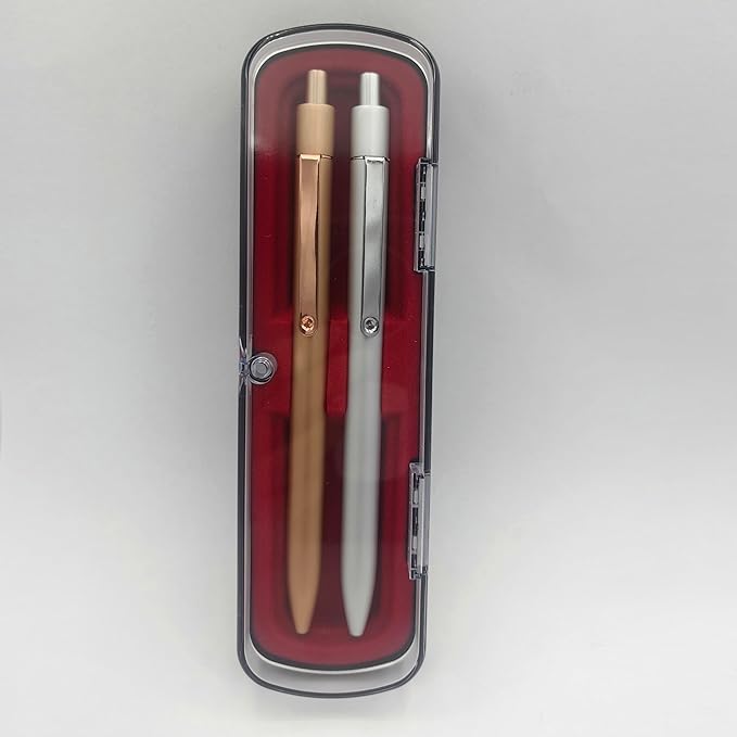 Pens 0.5MM Retractable Metal Gel Pen, Rose gold and silver gray fancy pen Premium Metal Barrel nice pens Smooth Writing Archival Ink Leak-Proof, Ideal office Gift Set,sisters, lovers - 2 Pens.