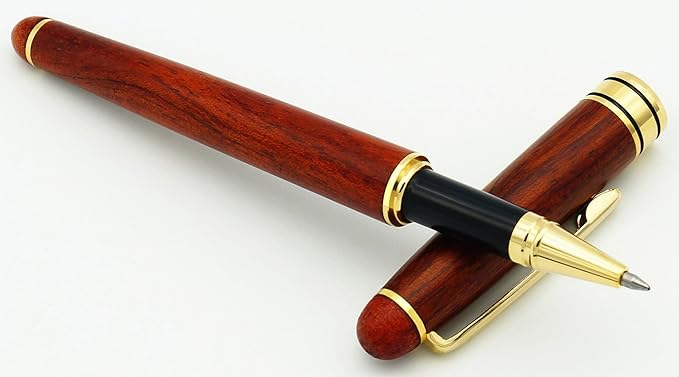Genuine Rosewood Ballpoint Pen Writing Set - Extra 2 Black Refills - Elegant Fancy Nice Gift Wooden Pen Set for Signature Executive Business Journaling