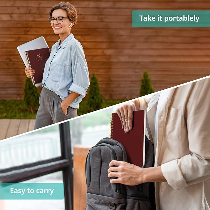 Taja Meeting Notebook for Work Organization - Work notebook with action items, Meeting Minutes Planner Notebook, Perfect Office Supplies for Men & Women - Burgundy