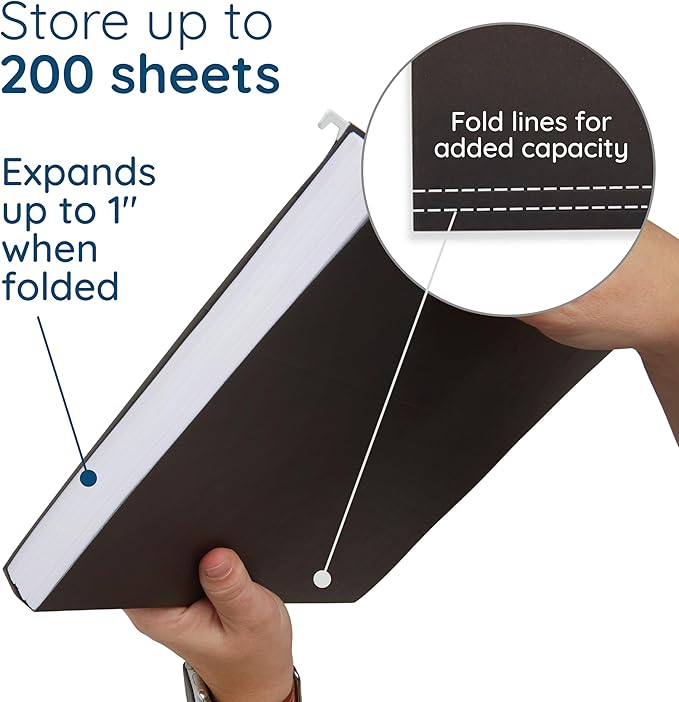 Blue Summit Supplies Hanging File Folders, 25 Reinforced Hang Folders, Designed for Home and Office Color Coded File Organization, Letter Size, Black, 25 Pack