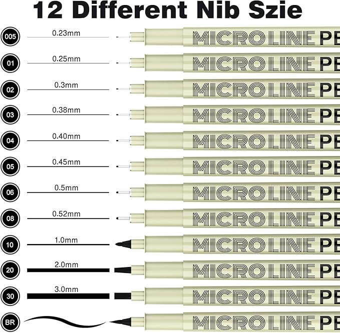 KERIFI Micro-Pen Fineliner Ink Pens, 12 Pack Black Micro Fine Point Drawing Pens Waterproof Archival Ink Multiliner Pens for Artist Illustration, Sketching, Technical Drawing, Zentangle, Scrapbooking