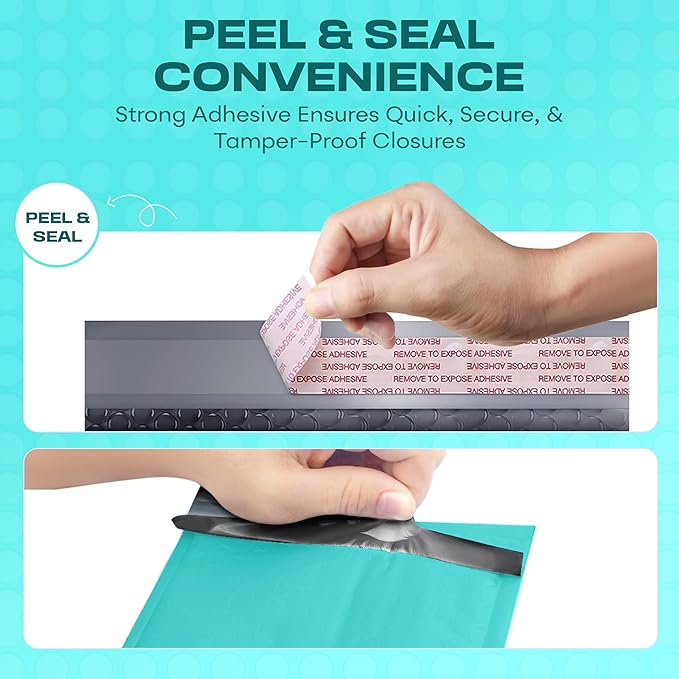 Teal Poly Bubble Mailers 8.5x12 inch #2 | Self Seal Padded Envelopes | Cushioned Bubble Mailer | Usable Size 8.5x11 | Water Proof | Lightweight mailing Shipping Bags | 200 Pack Bulk