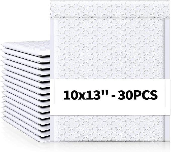 30 Pack 10x13 Inch Poly Bubble Mailers, Padded Envelopes with Self Seal Adhesive Strip, Waterproof Lightweight Mailing Shipping Bags for Thick Books Clothes Holiday Gifts Business Packaging