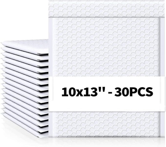 30 Pack 10x13 Inch Poly Bubble Mailers, Padded Envelopes with Self Seal Adhesive Strip, Waterproof Lightweight Mailing Shipping Bags for Thick Books Clothes Holiday Gifts Business Packaging