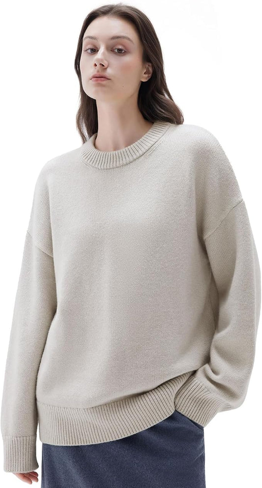 SUUKSESS Women Cashmere Oversized Long Sleeve Pullover Sweater Crew Neck Jumpers