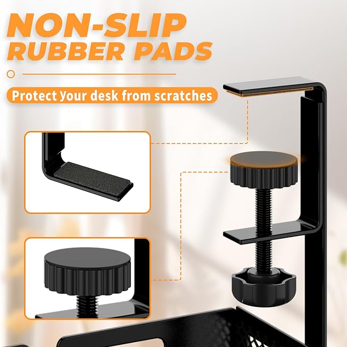 Under Desk Cable Management Tray, 15.7'' No Drill Steel Desk Cable Organizers, Wire Management Tray Cable Management Rack (2 Packs-Black)