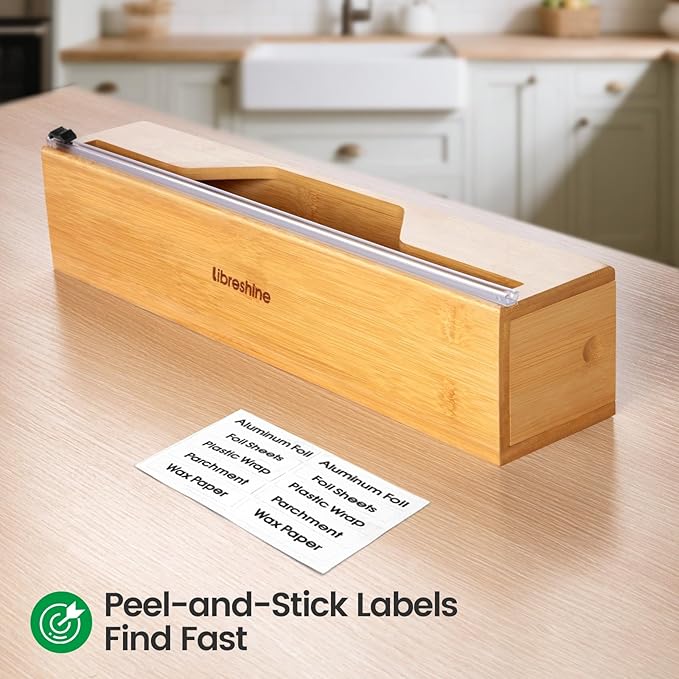 15 Inch Parchment Paper Dispenser with Cutter for Costco-Sized Roll, Bamboo Kitchen Drawer Organizer for Foil & Wax Paper, Wall-Mounted Large Food Wrap Holder