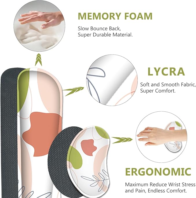 AIMSA Keyboard & Mouse Pad Set, Extended Desk Mat + Ergonomic Mouse & Keyboard Wrist Rest Support, 35x15.7in Abstract Green Pink Art