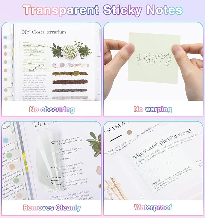 Transparent Sticky Notes,1120 Sheets Clear Sticky Notes with Pen, Waterproof Annotation Kit, Self-Adhesive Translucent Writable Index Tabs for Annotation Books, Bible Journaling Study Office School