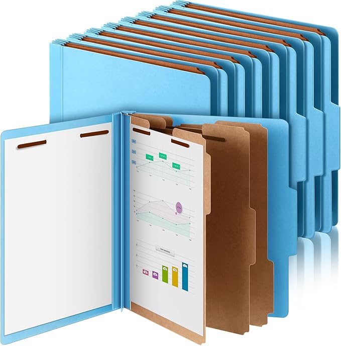 Skyygemm 24 Pcs Classification Folders Letter Size, 3 Divider Pressboard File Folder with Fasteners, Expanding File Organizer Bulk for Teachers, Clergy, Office, Church, Christmas Donations (Blue)