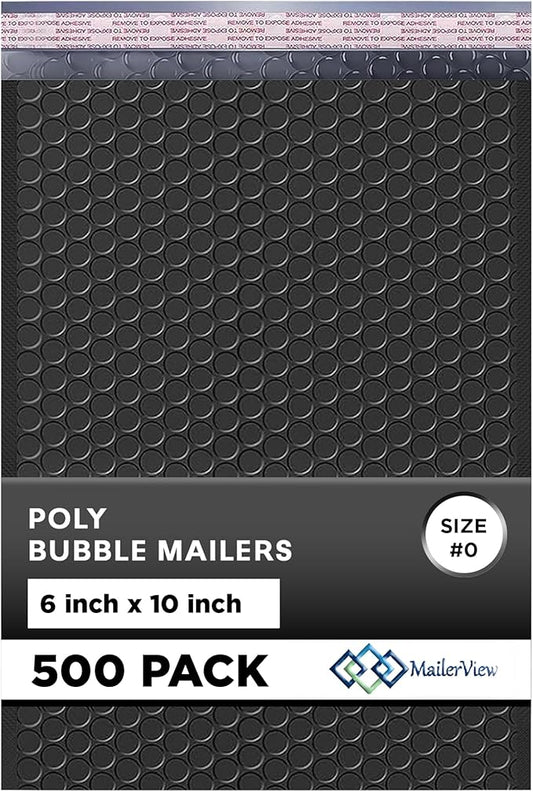Black Small Poly Bubble Mailers 6x10 inch #0 | Self Seal Padded Envelopes | Cushioned Bubble Mailer | Usable Size 6x9 | WaterProof | Lightweight mailing Shipping Bags | 250 Pack Bulk