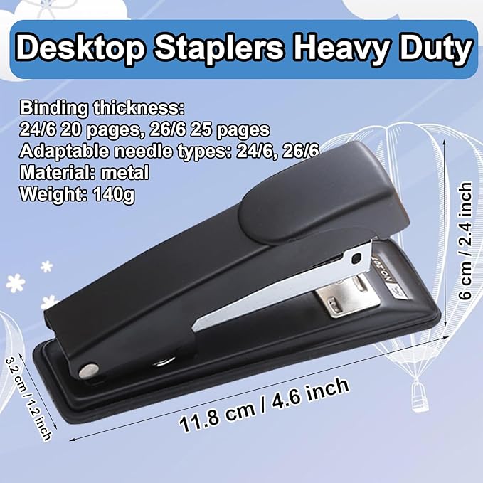2 Pieces Stapler,25 Sheet Capacity Staplers with 2000 Standard Staples,Desktop Staplers Heavy Duty,Office Standard Stapler for School Office,Black & Blue