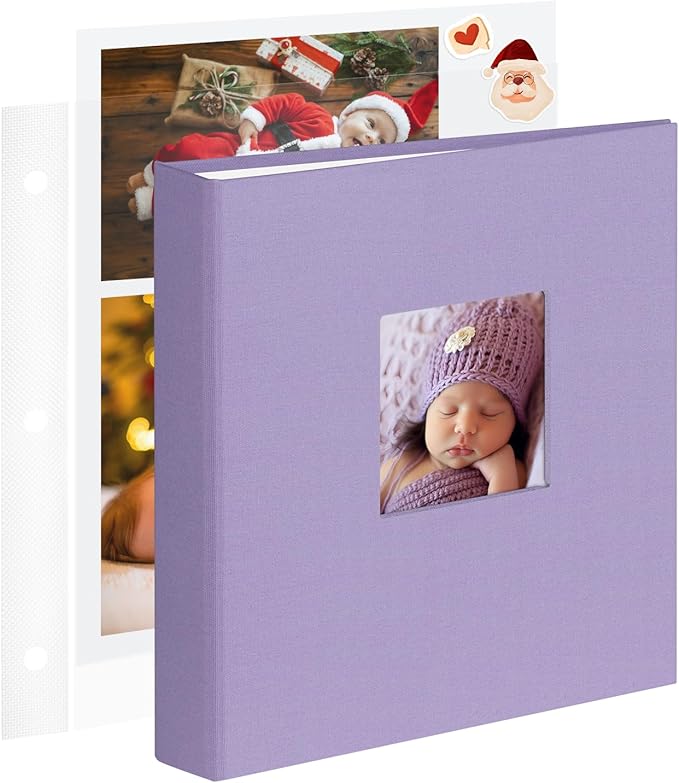 8.5x11 Inch Large 3 Ring DIY Scrapbook Photo Album with 30 Plastic Sleeves 60 Pages Blank Scrapbooks, 8.5 x 11 Scrap Book Albums for Baby Travel Wedding Graduation kids (Light Purple)