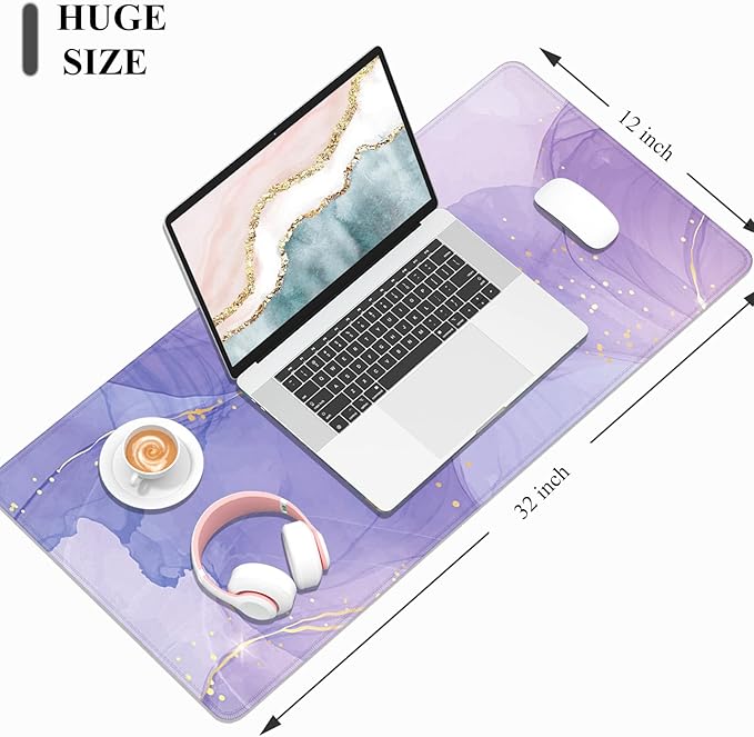 Desk Mat, 32" x 12" XXL Extended Large Gaming Mouse Pad, Desktop Decor Desk Pad, Cute Men Women Office Supplies and Accessories, XL Mouse Mat for Laptop & Keyboard, Minimalism Purple Marble