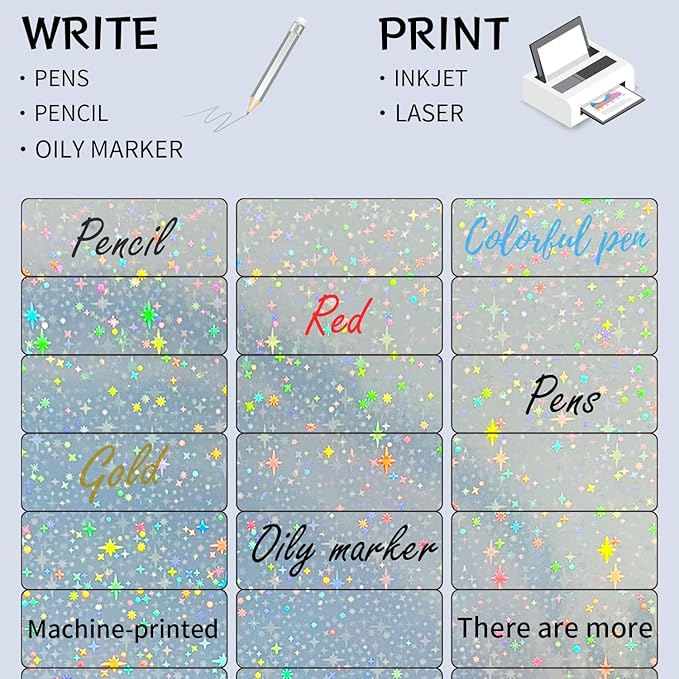 STARLIBOO 1" x 2-5/8" Address Labels- Holographic Color Stickers for Laser/Inkjet Printer mailing Labels 8.5"×11"- Holographic Star
