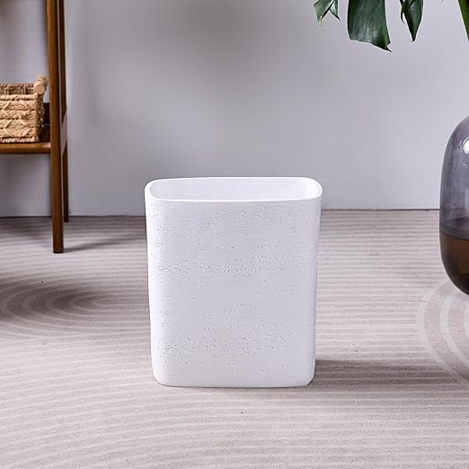 Polytree White Travertine Stone Bathroom Trash Can 1.8 Gallon(7 Liter) Small Kitchen Garbage Can,Living Room Bedroom Trash Can, Decor Wastebasket for Home Office