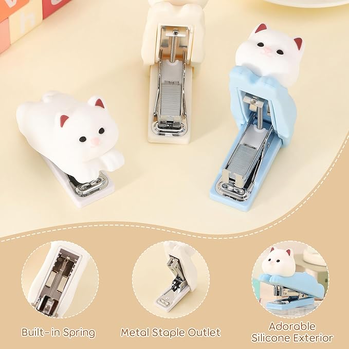 Honagu Mini Cute Animal Stapler with Staples, Cartoon Stereoscopic Silicone (PVC) Stapler, Labor-Saving Office Supplies for Students Kids (Blue Puppy)