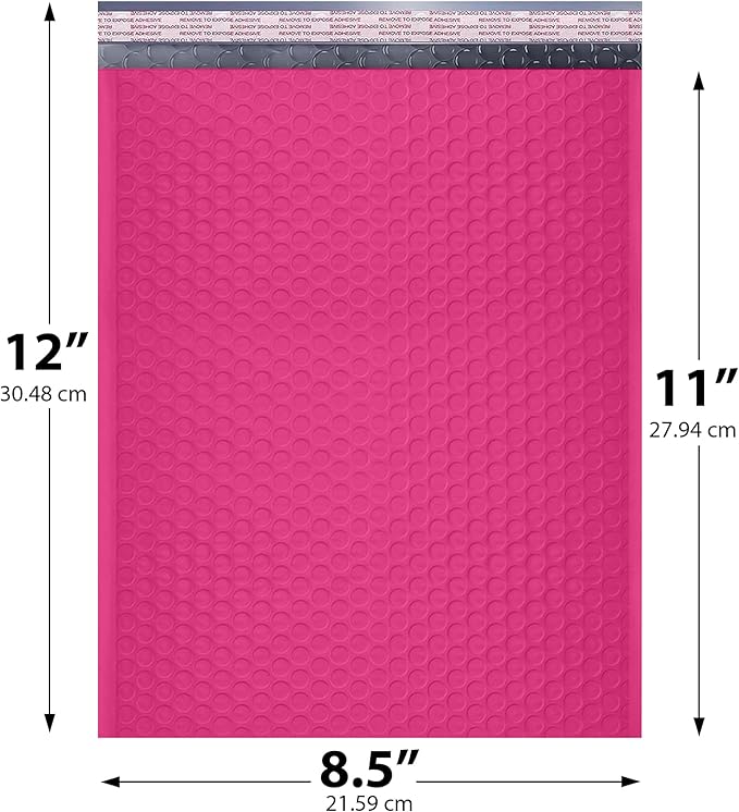 Hot Pink Poly Bubble Mailers 8.5x12 inch #2 | Self Seal Padded Envelopes | Cushioned Bubble Mailer | Usable Size 8.5x11 | WaterProof | Lightweight mailing Shipping Bags | 200 Pack Bulk