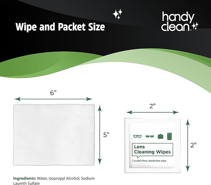 HandyClean Pre-Moistened Lens Cleaning Wipes, Eyeglass Wipes, Screen Wipes, 200 ct of 6 x 5 inches Individually Packed Lens Cleaner Wipes