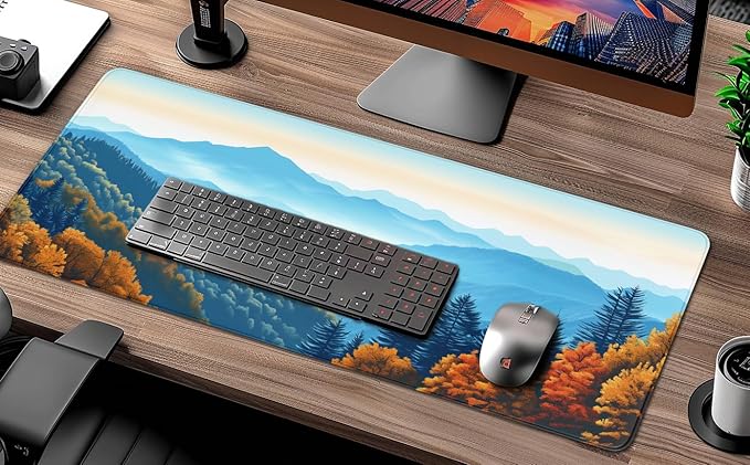 Smoky Mountains Mouse Pad, Waterproof Desk Mat, National Park Gaming Mousepad with Seamed Edges and Non-Slip Base, Landscape Keyboard Mat for Office, Home, 31.5 X 11.8 Inch, 3mm Thick