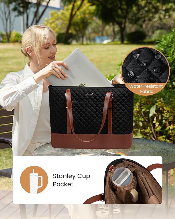 LOVEVOOK Laptop Bag for Women, 15.6 Inch Work Tote Computer Bag With Large Cup Holder, Lightweight Large Laptop Briefcase for Travel, Bussiness, Teacher